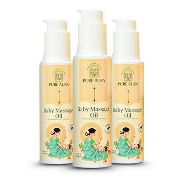 Pure Aura Baby Massage Oil (Pack Of 3, 100Ml Each) | 100% Natural & Ayurvedic | Nourishes Skin & Hair | Chemical-Free, Safe For 