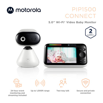 Motorola Baby Monitor Pip1500 Connect - 5' Wifi Video Baby Monitor With Camera, Wall Mount, Hd 1080P-Smart Phone Nursery App, 1