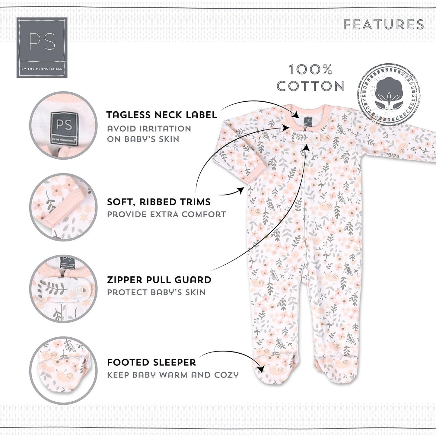 The Peanutshell Baby Sleepers For Girls Set Of 3-0-3 Months Baby Clothes, Soft Cotton Girl Footed Pajamas, Newborns & Infants Cl