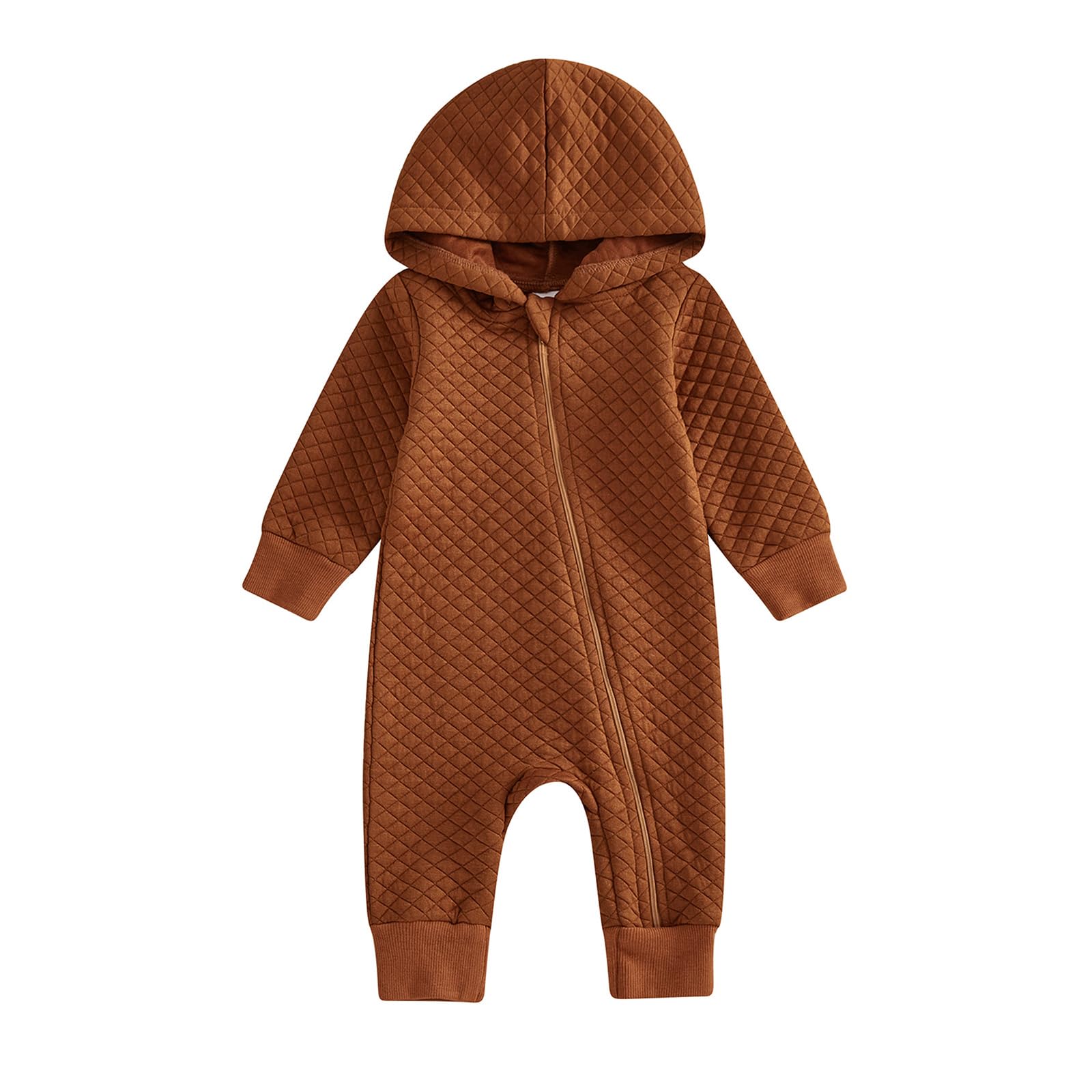 BemeyourBBs Newborn Baby Boy Girl Fall Winter Clothes Zipper Hooded Romper Cute Long Sleeve Jumpsuit Warm One Piece Outfit (Soli
