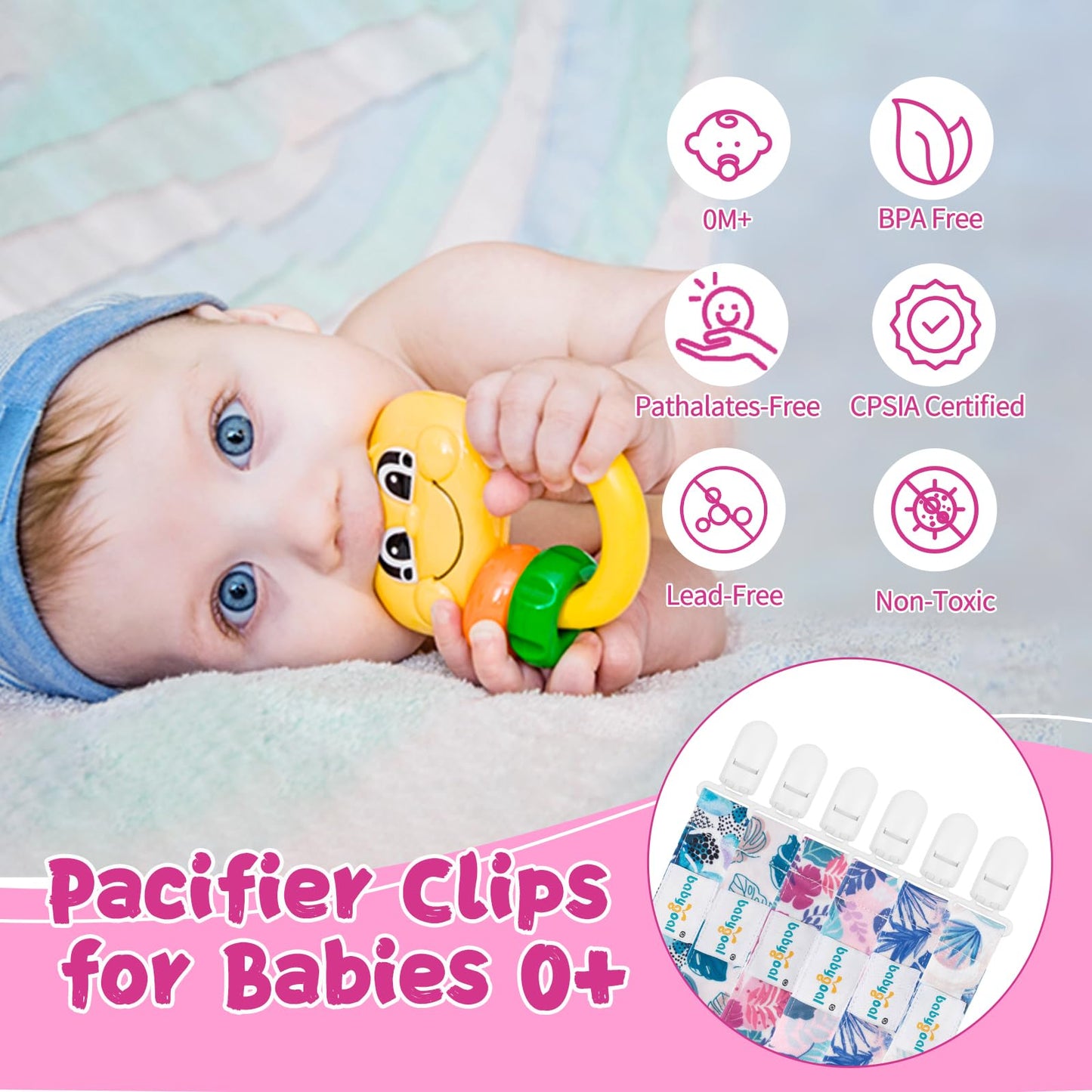 Babygoal Hawaii Pacifier Clips, 6 Pack Binky Paci Holder Clips And Leash For Boys And Girls Fits For Most Pacifier, Binkie Style