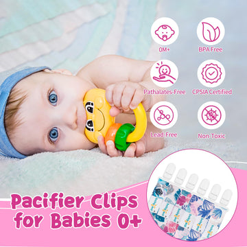 Babygoal Hawaii Pacifier Clips, 6 Pack Binky Paci Holder Clips And Leash For Boys And Girls Fits For Most Pacifier, Binkie Style