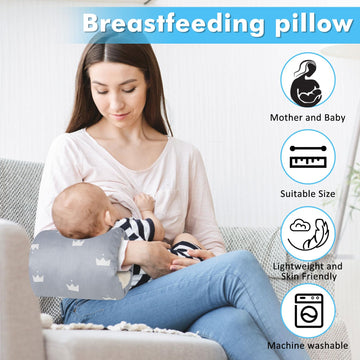 Povkufii Baby Nursing Arm Breastfeeding Pillow Adjustable Nursing Pillow Soft Nursing Arm Pillow Baby Feeding Pillow(Grey Crown)