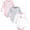 Hudson Baby Unisex Baby Cotton Long-Sleeve Bodysuits Pink Gray Elephant 3-Pack, 6-9 Months