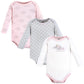 Hudson Baby Unisex Baby Cotton Long-Sleeve Bodysuits Pink Gray Elephant 3-Pack, 9-12 Months
