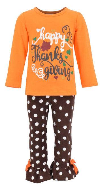 Unique Baby Girls 2 Piece Happy Thanksgiving Orange And Brown Fall Outfit (5)