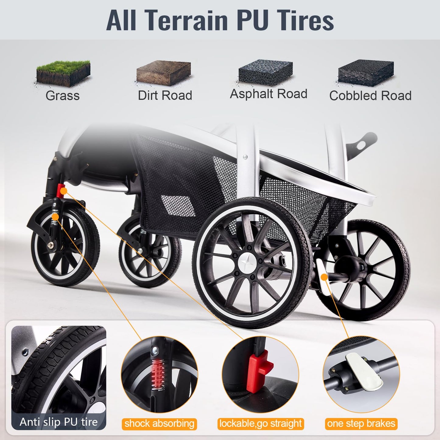 Hagaday Baby Stroller, 2-In-1 Reversible Toddler Seat With Bassinet Mode, Foldable Infant Stroller With Canopy, One Button Brake