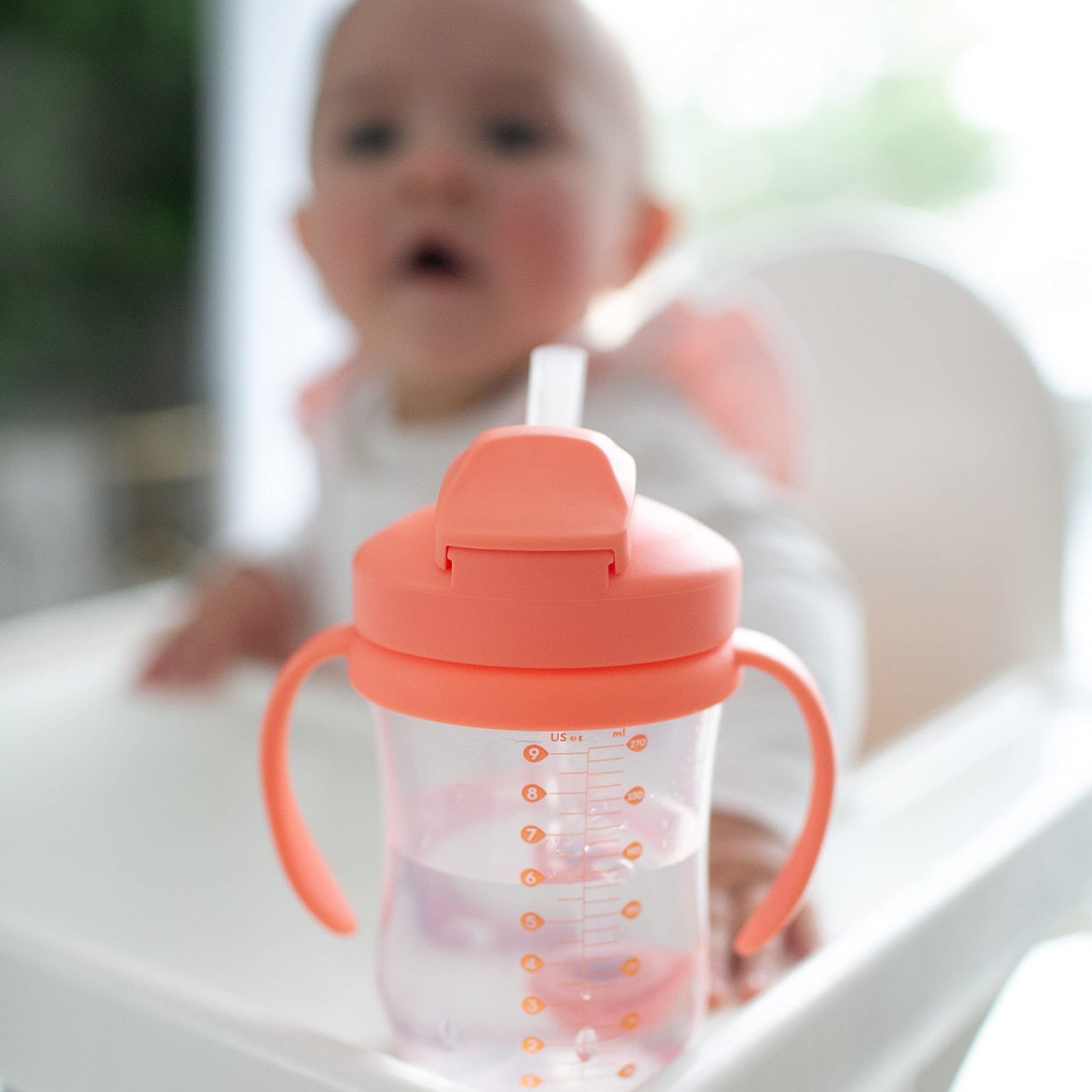 Dr. Browns Milestones Babys First Straw Cup, Training Cup with Weighted Straw, 9oz/270mL, Coral, BPA Free, 6m+