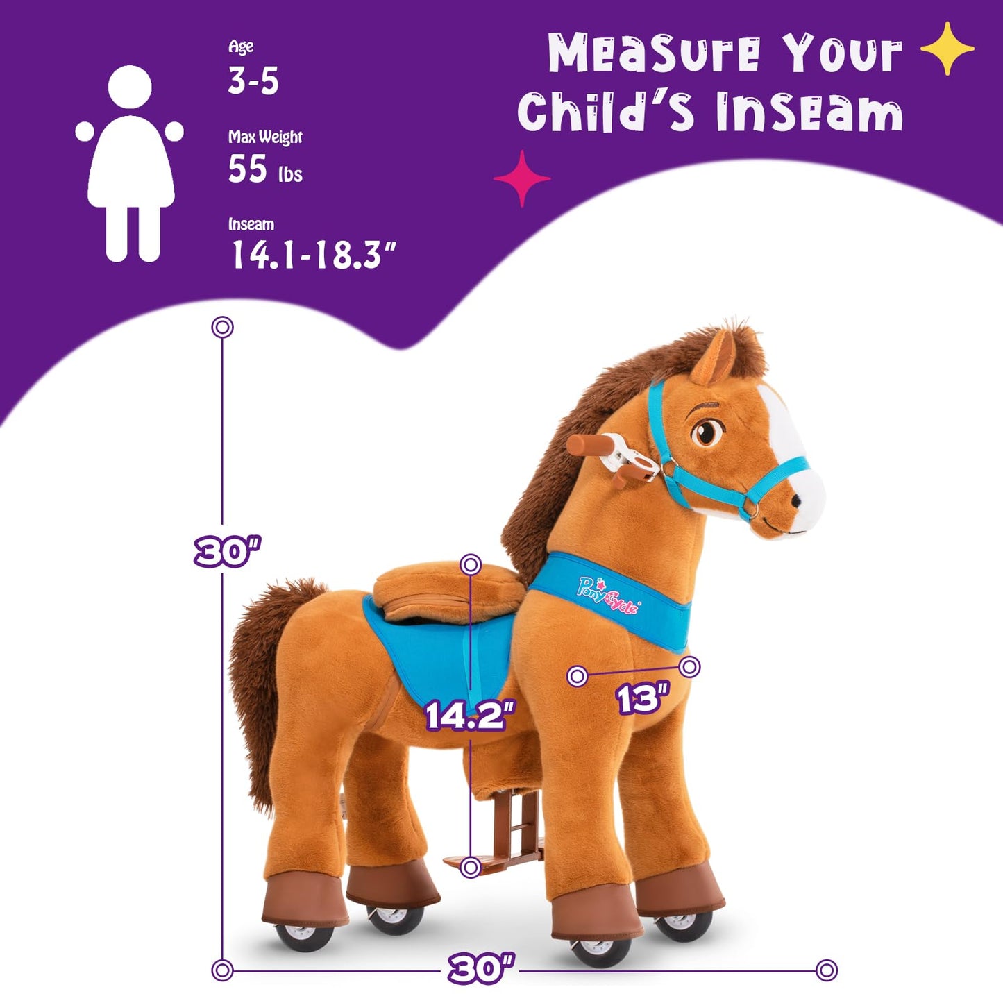 PonyCycle Ride on Toy Riding Horse Ride-on Horse for Toddler Riding Pony Toy (with Brake/ 30 Height/Size 3) Plush Animal Mechani