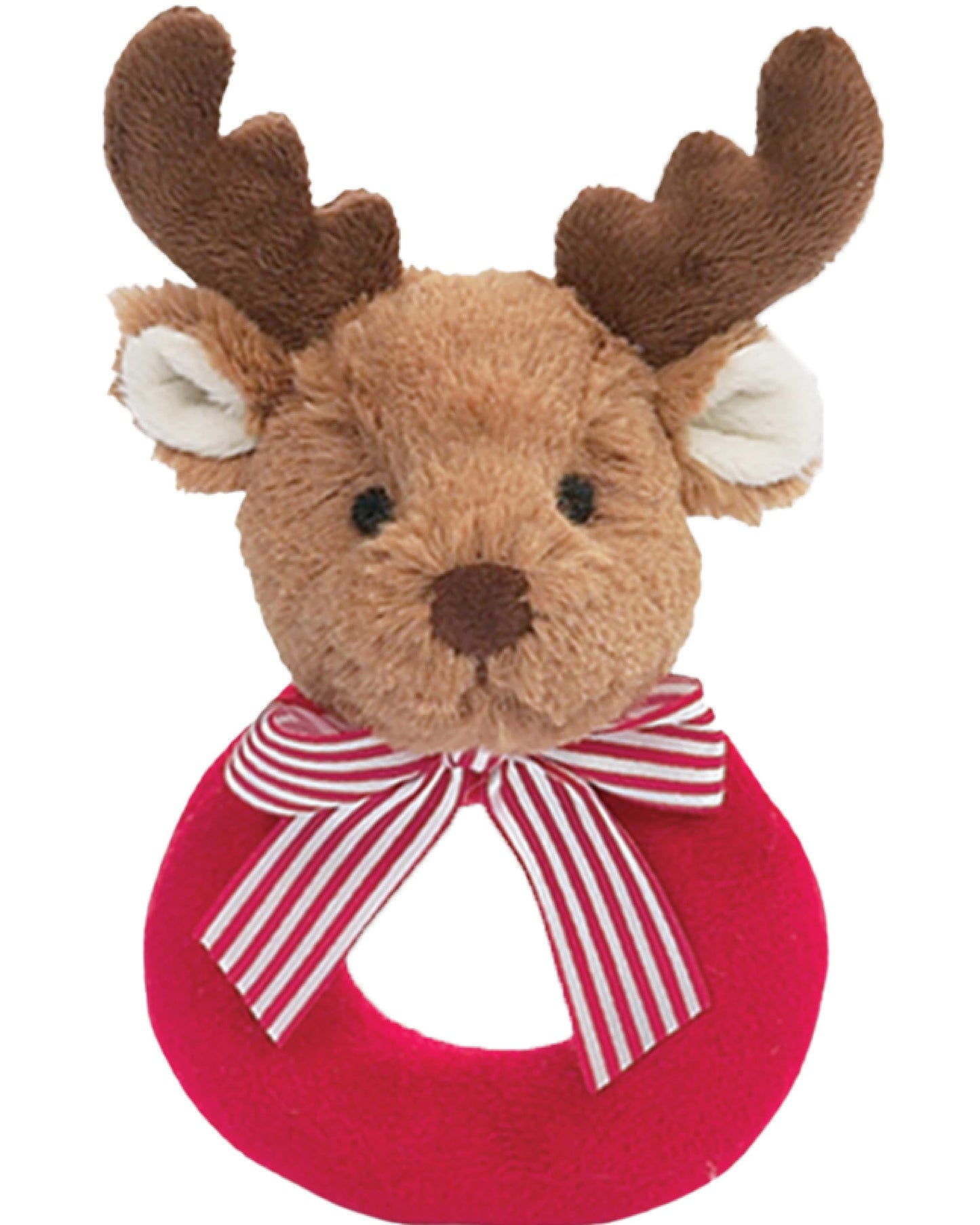 Bearington Baby Lil Reindeer Christmas, 5.5 Inch Christmas Reindeer Plush Stuffed Animal, Soft Baby Rattles and Plush Rings, for