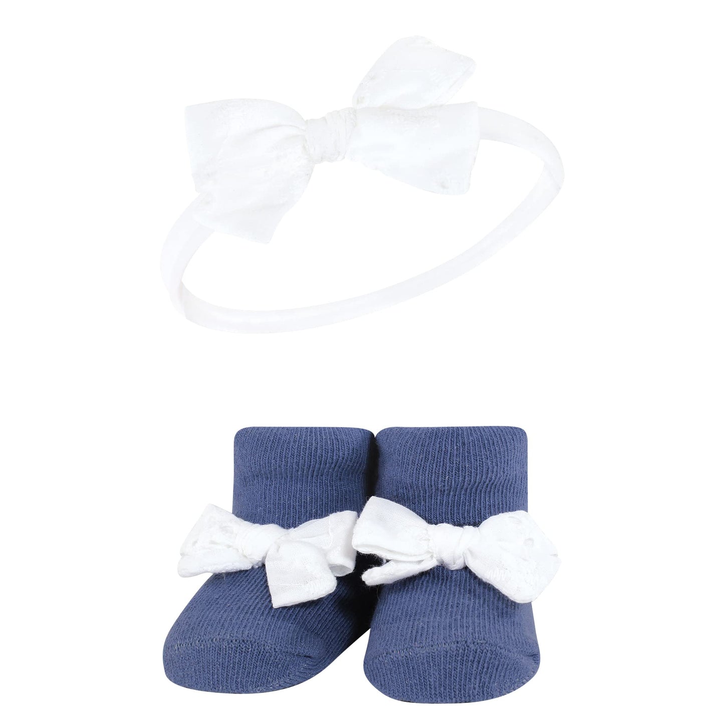Hudson Baby Infant Girl Headband And Socks Giftset, Navy Gingham, One Size