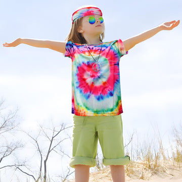 Xonyicos 4Pcs Hippie Costume For Kids Boys Girls 60S 70S Colorful Shirts Halloween Party Cosplay For 4-12Years (Pink, M)