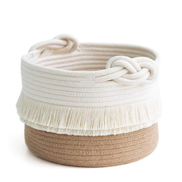 Cherrynow Small Woven Storage Baskets Cotton And Jute Rope Decorative Hamper For Diaper, Blankets, Magazine And Keys, Cute Tasse