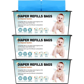 90 Bags Diaper Pail Refills Bags Compatible with Genie Easy Roll Signature and Platinum Diaper Pails | 7-Layer,Odor Barrier Tech