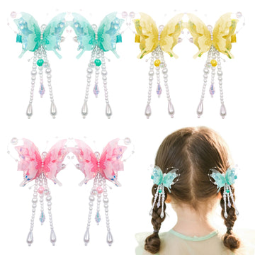 6-piece set of pearl bow tassel hair clips. Highlight the girl's gentle and sweet style. Suitable for girls and children. 3color