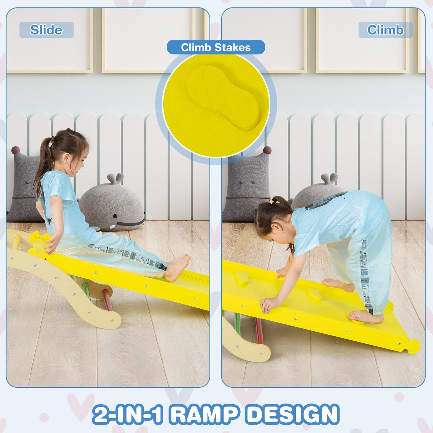 Honey Joy Wooden Ladder Arch For Climbing, 3 In 1 Kids Climber Ladder & Rocker Board W/Cushion Pad, Toddler Climbing Toy Set For