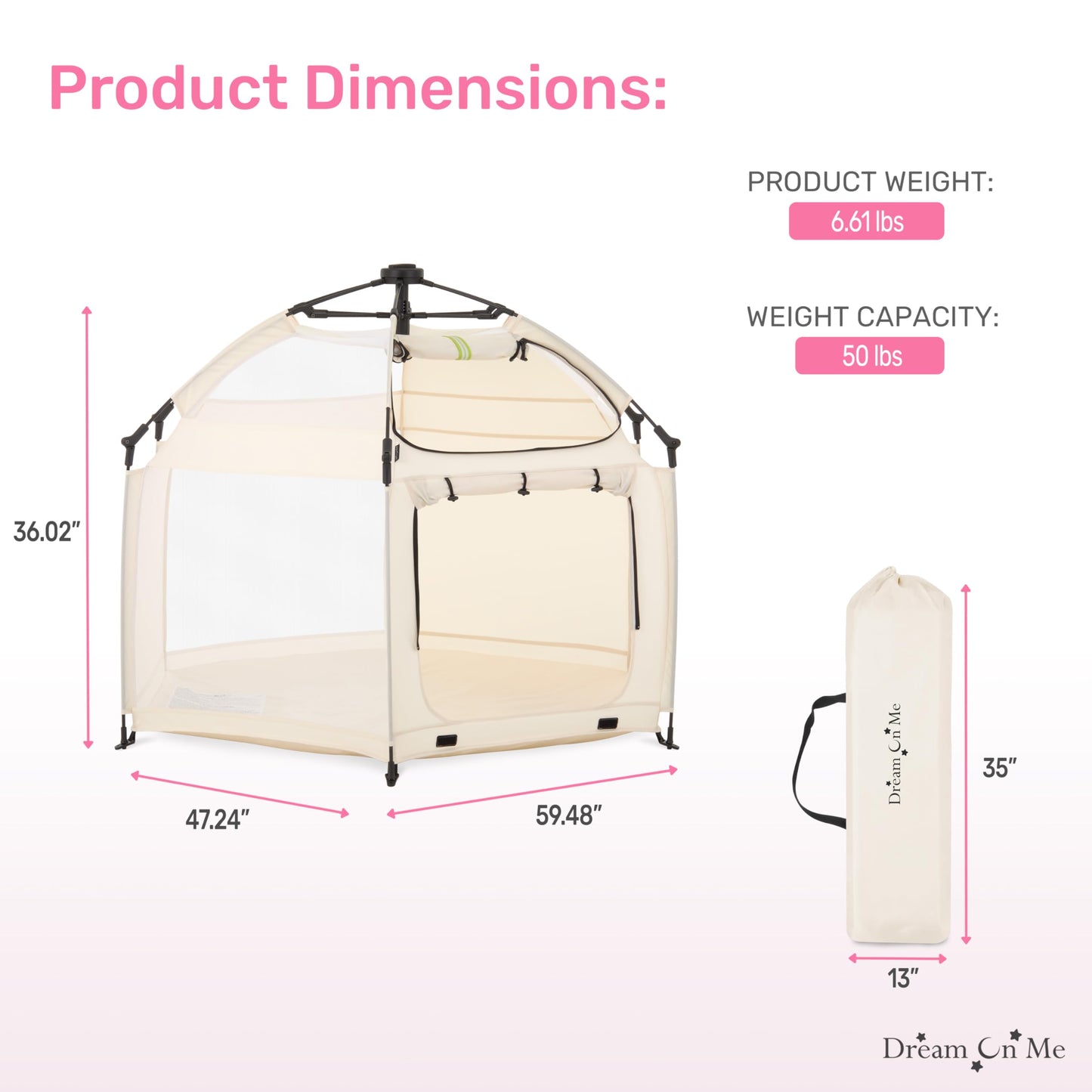 Dream On Me Pop Up Children Playpen In French White, Easy Set Up For Babies And Toddlers, Breathable Mesh Sides, One Hand Easy F
