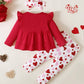 Toddler Little Girl Clothes 4T Valentines Day Outfit 3T Girls Clothing Long Sleeve Ruffle Shirt Love Heart Print Pants Cute Head