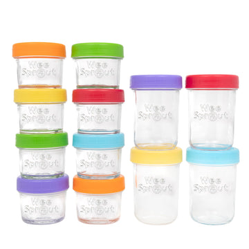 Weesprout Glass Baby Food Storage Jars - 12 Set, 4 Oz/8 Oz Baby Food Jars, Plastic Lids, Freezer Storage, Reusable Small Glass B
