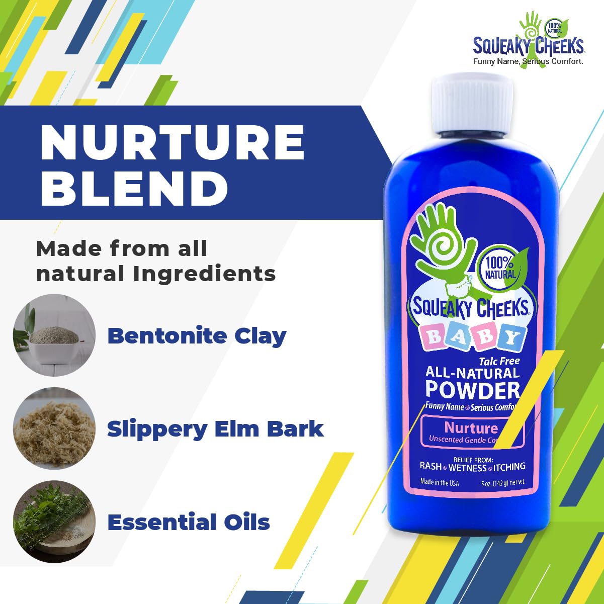 Squeaky Cheeks Baby Powder (5Oz) | Organic | Unscented Talc-Free And All Natural Powder | Effective Relief From Rash Wetness And