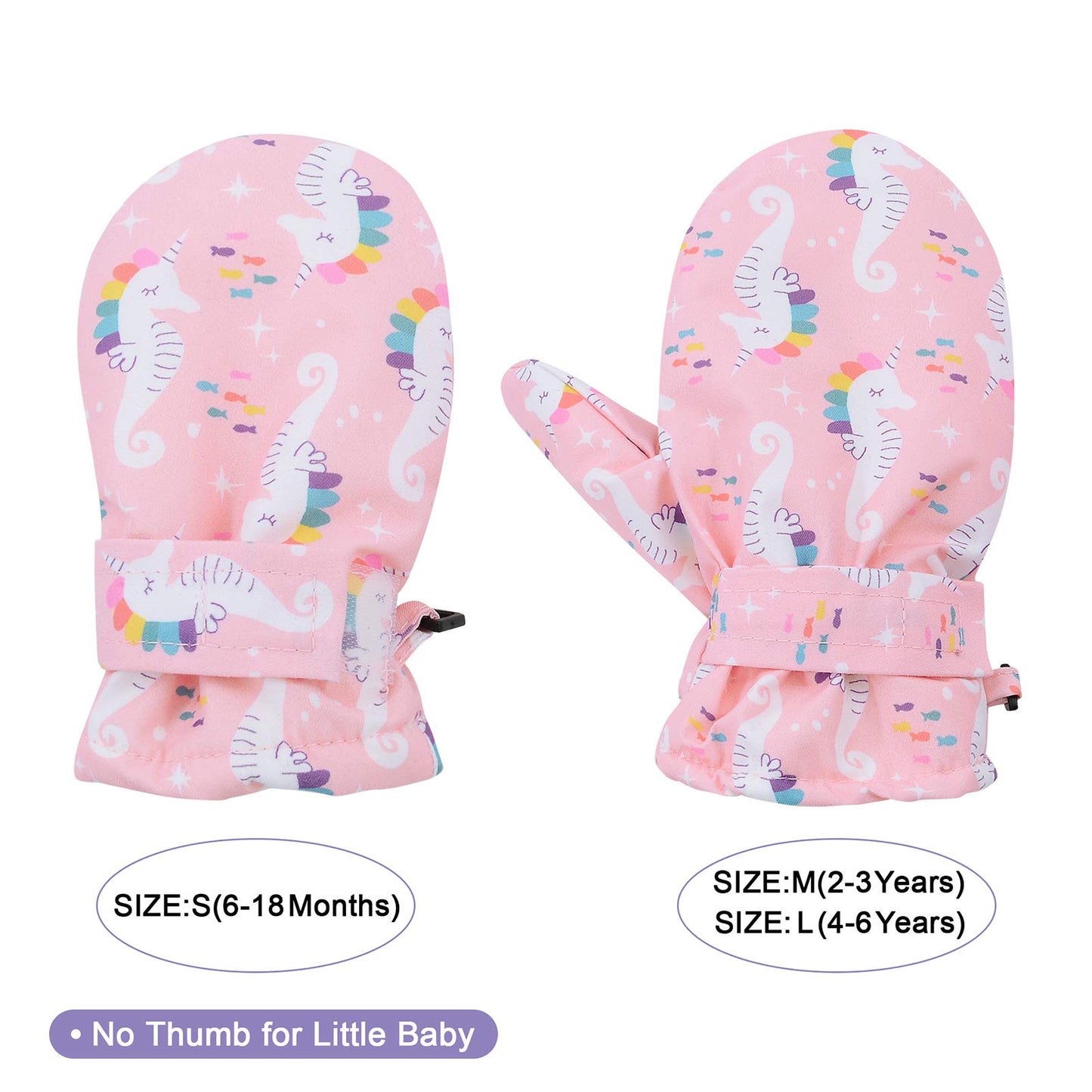 Lined Fleece Toddler Mittens Kids Winter Warm Gloves Child Ski Gloves Waterproof Snow Baby Mitten For Boys Girls Pink S