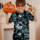 Halloween Unisex Kids Jack O' Lantern Skull Pumpkin Black Top Short Sleeve Party Shirt 10 Years