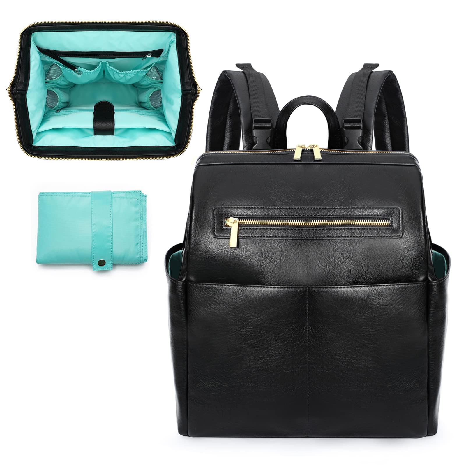 Mominside Diaper Bag Backpack, Leather Backpack With 16 Pockets For Mom Dad, Baby Registry Search, Fits 15 Inch Laptop, 4 Insula