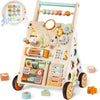 Baby Push Walker, Wooden Baby Walker with Wheels, Montessori Activity Center for 1 2 3 Years Old Boys Girls, Adjustable Speed & 
