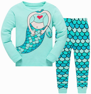Popshion Little Girls Mermaid Pajamas Set Children Christmas Pjs 100% Cotton Sleepwear Size 2 To 7 Years(Mermaid-30 8T)