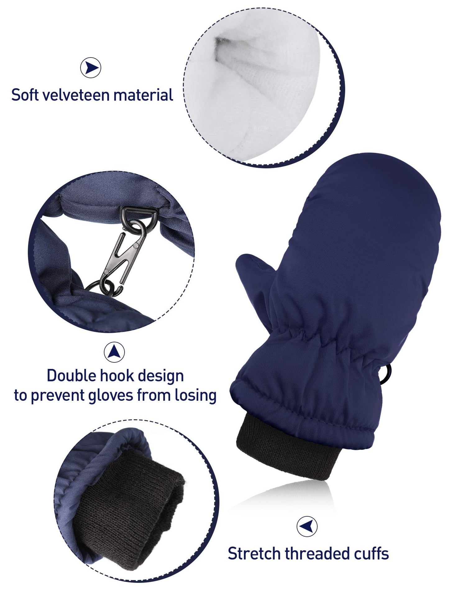 6 Pairs Waterproof Gloves Kids Winter Snow Mittens Windproof Ski Gloves For Weather Children Outdoor Activities (Solid Colors,1-