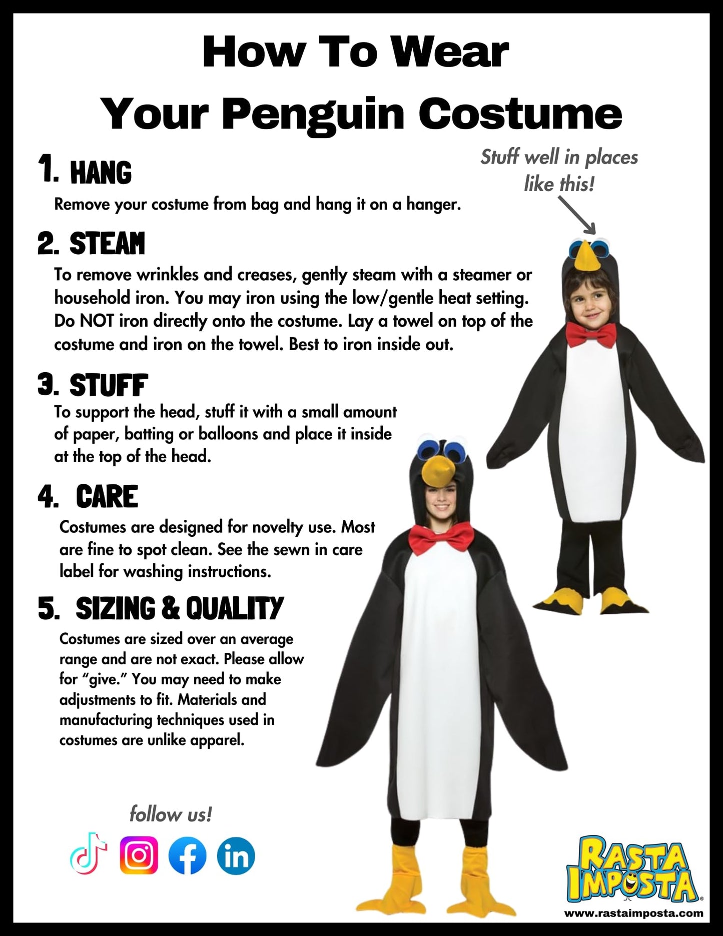 Rasta Imposta Lightweight Penguin Costume, Black and White, Child Size 4-6X