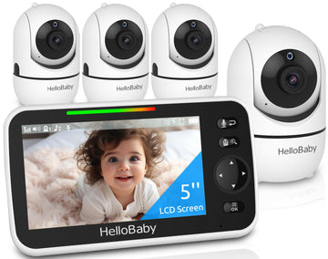 Hellobaby Hb6550 5' Baby Monitor 4 Cameras No Wifi, 26-Hour Battery, Pan-Tilt-Zoom, 1000Ft Range Video Audio Baby Monitor, Eco,
