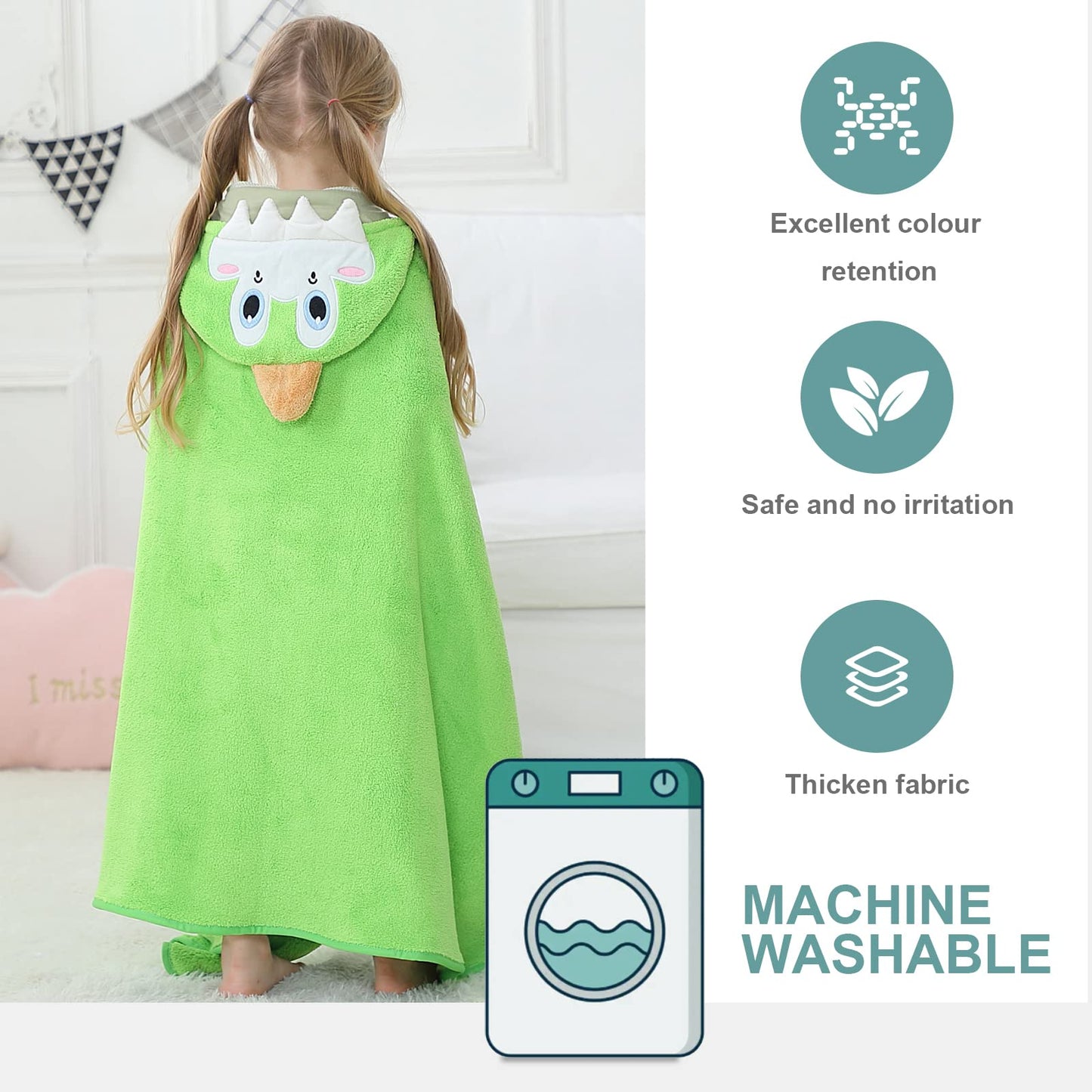 Michley Cartoon Hooded Baby Towel Unisex, Premium Soft Swimming Bathrobe Large Washcloths 31.5 ' X 53 ' For 0-9T (Green Dinosa