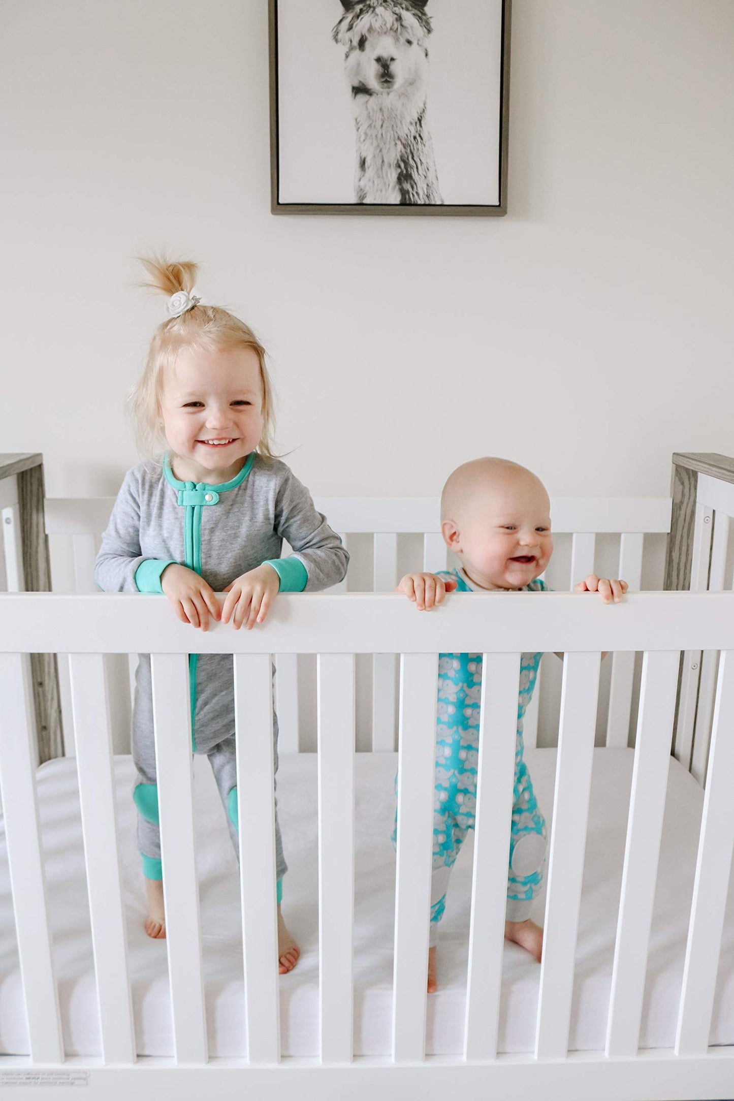 Baby Deedee Sleepsie Cotton Quilted Footie Pajama Heather Gray/Teal 6-12 Month