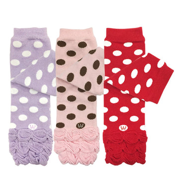 Allydrew 3 Pack Polka Dots, Ruffles & Stripes Baby Leg Warmer & Toddler Leg Warmer For Boys & Girls, Purple, Pink, Red