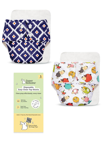 Superbottoms Freesize Uno Cloth Diaper With Disposable Liners (Pack Of 5) | Reusable, Washable Baby Cloth Diaper With Adjustable