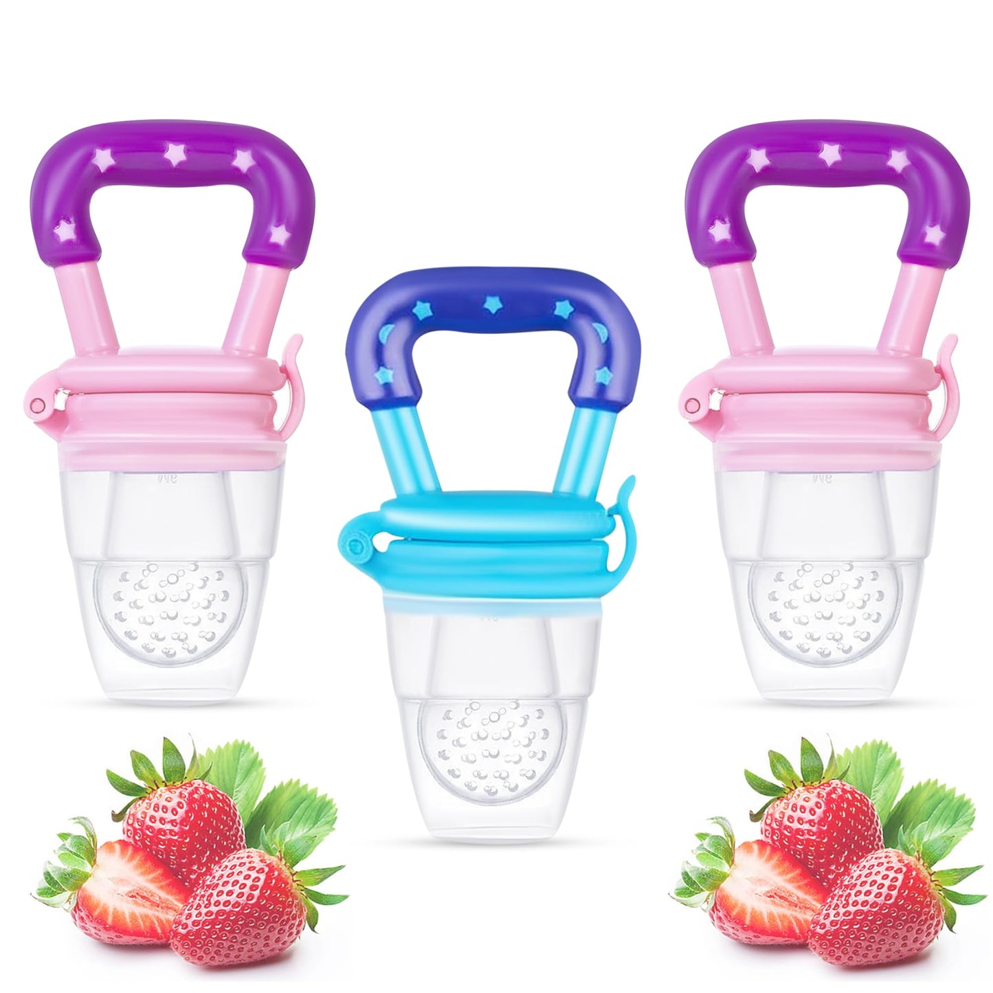 Glun Soft Teether For Infant Baby Pack Of 3 Silicone Baby Feeder, Food & Fruit Feeder For 3 To 12 Months, Bpa Free Anti Choking 
