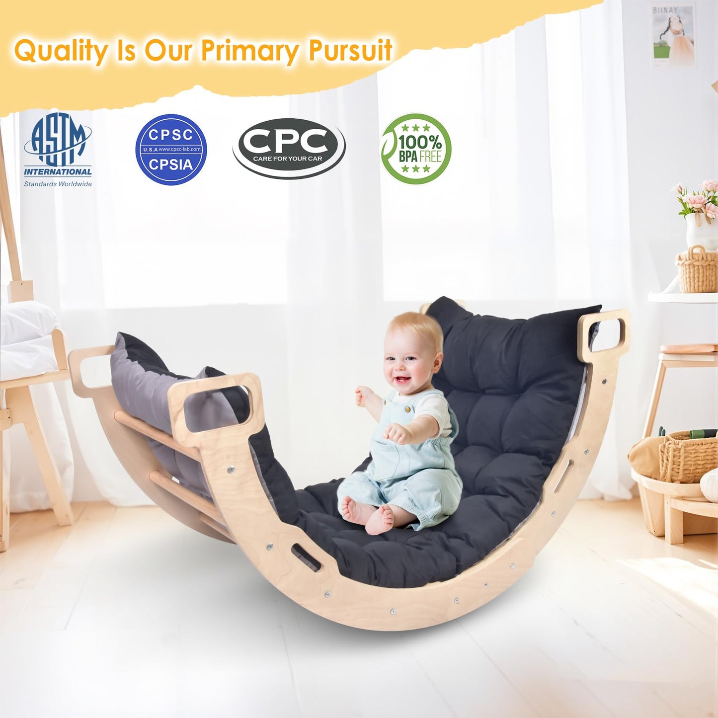 Bierum Climbing Arch For Toddler, Wooden Climber Toys Inside, Montessori Arch Rocker Indoor, Kids Ladder Arch For Climbing With
