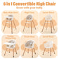 6 In 1 Convertible Wooden High Chair For Babies & Toddlers, Baby Feeding Chair With Adjustable Legs, Double Removable Tray, Infa