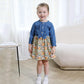 Infant Toddler Baby Girls Halloween Dress Ruffled Button Pumpkin Printed Bowknot Long Sleeve Denim Fall Skirt(Blue, 3-4T)