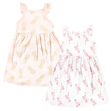 Hudson Baby Girls' Cotton Dresses, Flamingo Pineapple, 18-24 Months