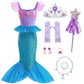 Luzlen Little Girls Mermaid Princess Costume Party Dress For Toddler Kids Baby Halloween Cosplay Dress Up With Accessories, Blue