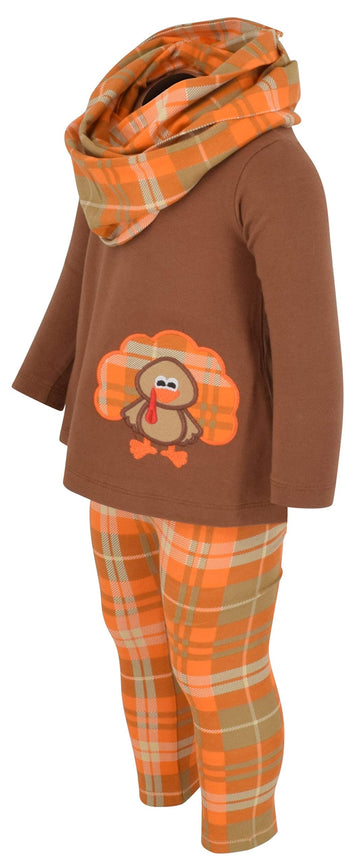 Unique Baby Girls 3 Piece Thanksgiving Turkey Embroidery Plaid Outfit (12)