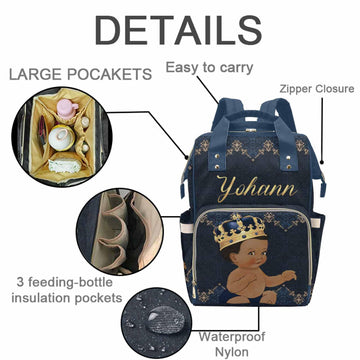 M Yescustom Personalized Baby Diaper Bags For Women Men, Custom Blue Black Prince Backpack Customized Nappy Mommy Bag Backpack F