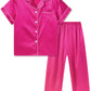 DIPUG Girls Satin Pajamas Set with Pockets Soft Sleepwear Girl Pjs Silky Button Down PJ, Hot Pink, 1011 Years