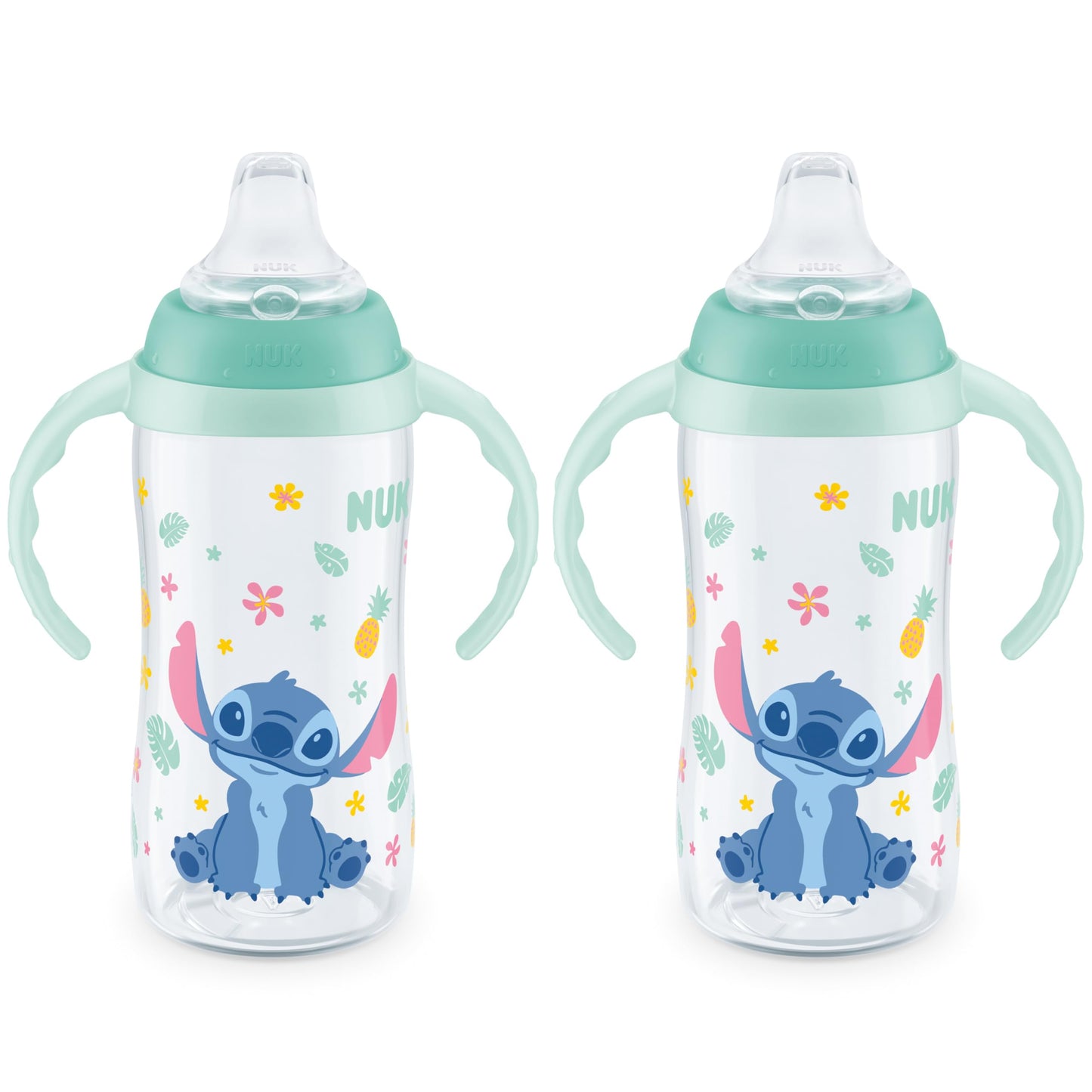 NUK Learner Cup, 10 Oz, Pack of 2, Disneys Stitch - Soft Spout, Easy-Grip Handles, BPA Free, Spill Proof Transition Sippy Cup