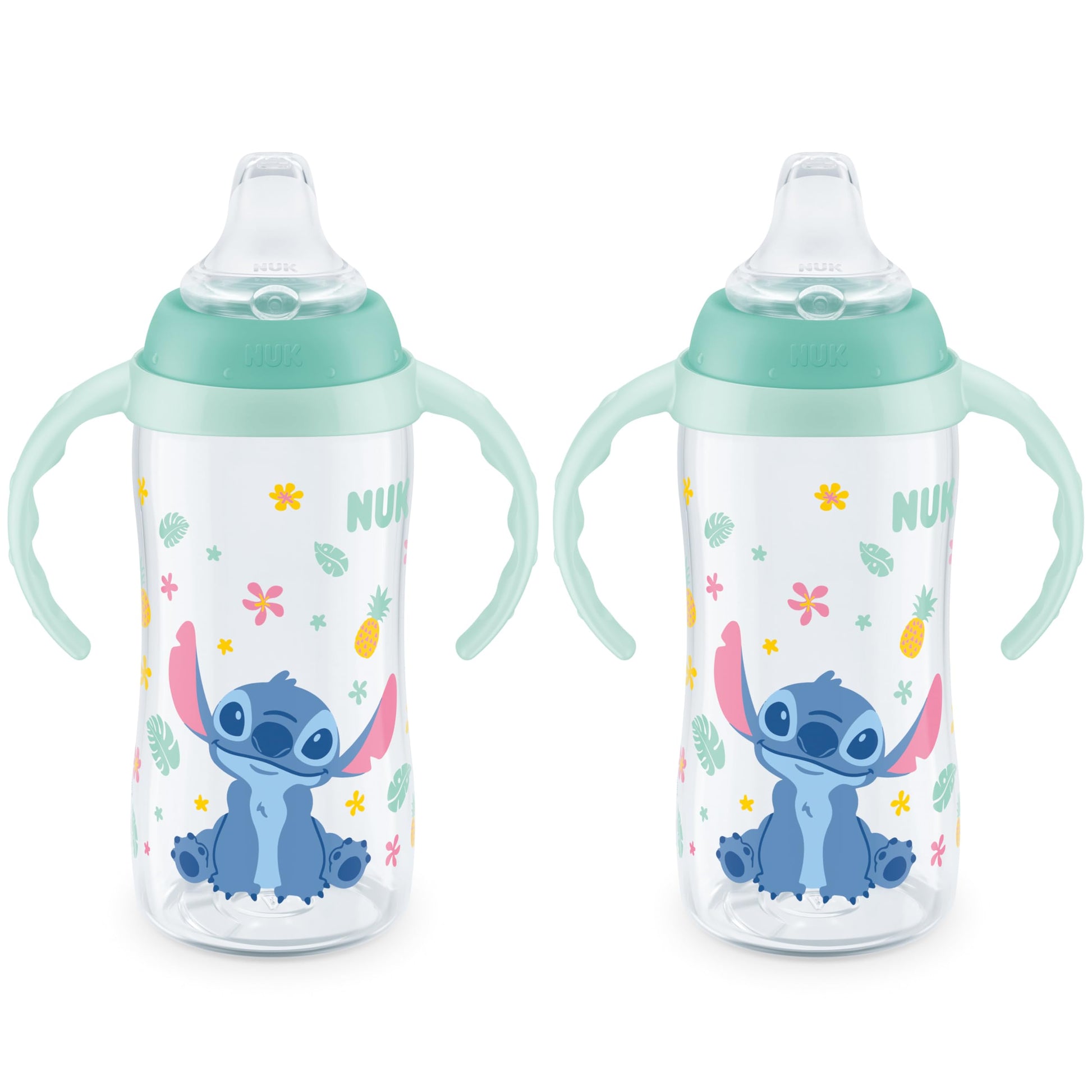 NUK Learner Cup, 10 Oz, Pack of 2, Disneys Stitch - Soft Spout, Easy-Grip Handles, BPA Free, Spill Proof Transition Sippy Cup