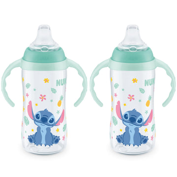 NUK Learner Cup, 10 Oz, Pack of 2, Disneys Stitch - Soft Spout, Easy-Grip Handles, BPA Free, Spill Proof Transition Sippy Cup
