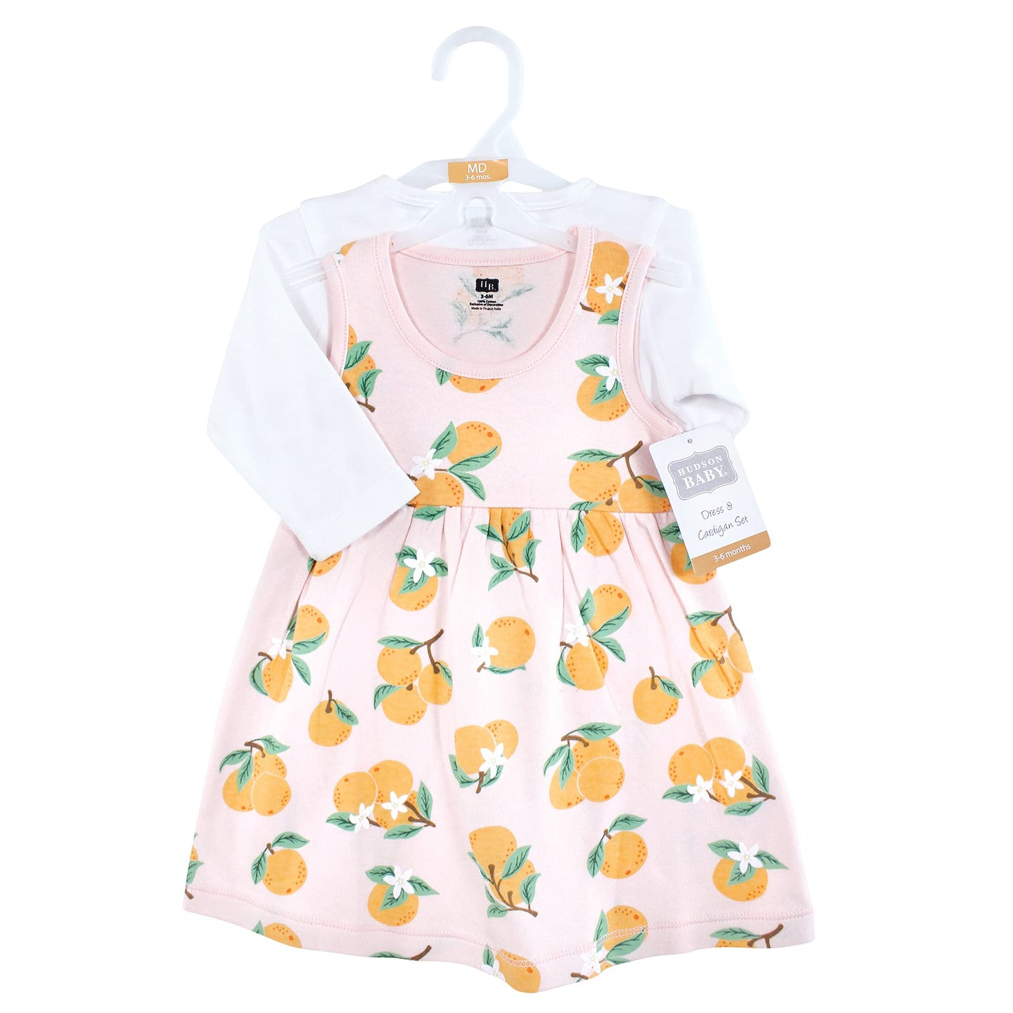Hudson Baby Baby Girls' Cotton Dress And Cardigan Set, Citrus Orange, 12-18 Months