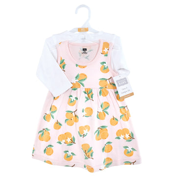 Hudson Baby Baby Girls' Cotton Dress And Cardigan Set, Citrus Orange, 12-18 Months